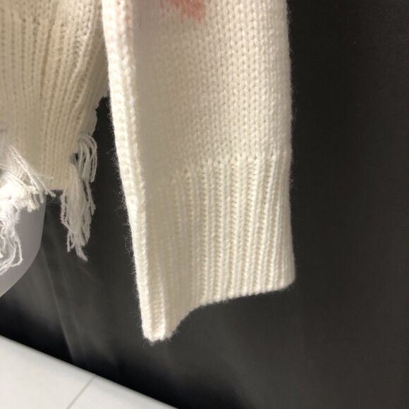 Sweet & Sinful Womens Large Cream Frayed Design Pink Stars Sweater L - Picture 15 of 16